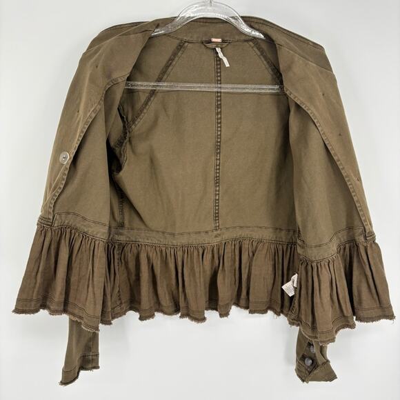 Free People Military Crop Ruffle Jacket Size Small - Picture 12 of 13